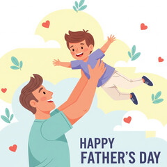 Happy Father's Day flat vector illustration, father and child joyful moment illustration