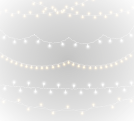 PNG decorative chain with blue light and green garland on white background in festive style for carnival or marketing card featuring ribbon illustration and colourful holiday motif