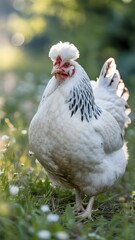 Fototapeta premium A fluffy hen in a garden