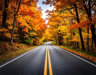Obraz premium Autumn road through colorful trees