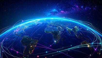 Global network of lights illuminating Earth from space