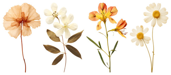 PNG Pressed flowers delicate beauty, element set on transparent background