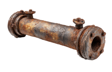 Corroded, rusty metal pipe with fittings