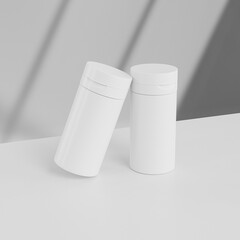 Airless cream pump bottle with flip cap mockup, cylindrical cosmetic bottle, luxury airless pump skincare packaging with flip top cap, white plastic facial lotion container, Cream Jar Vacuum Bottle