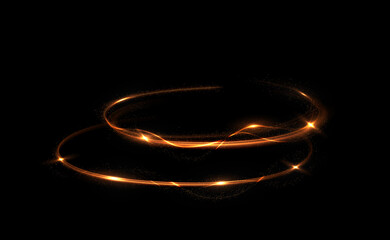 Gold, circle, line, light, bright create glowing frame. PNG bokeh flare sparkles in Overlay with...