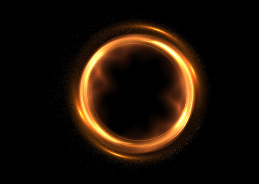 Circle, glow, orange, line, ring create neon glow sphere. PNG yellow light flash shines in Overlay with transparent brilliance. Electric round PNG frame perfect for energy, banner, and vector design. - Powered by Adobe