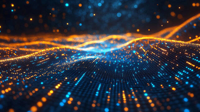 Futuristic 3D big data concept with abstract technology grid, digital connections, and modern tech visualization for data, analytics, and IT backgrounds.