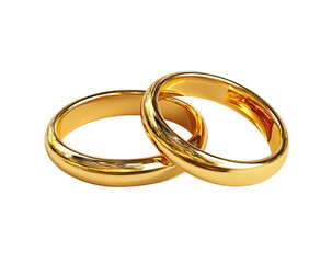 Two golden wedding bands, slightly overlapping, with a smooth, rounded profile