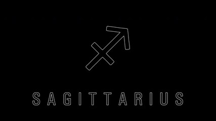 Sagittarius zodiac sign appearing with modern animation on black background