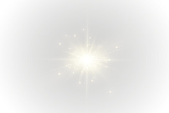 PNG glowing light effect with gold sparkle and radiant flare on transparent background featuring magical christmas star, futuristic design, flying particles, and bright holiday motion