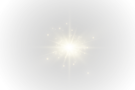 PNG glowing light effect with gold sparkle and radiant flare on transparent background featuring magical christmas star, futuristic design, flying particles, and bright holiday motion