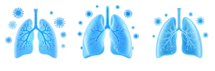 Abstract Lungs Illustration Depicting Respiratory System And Viral Infection In Blue Hues Against Black Background