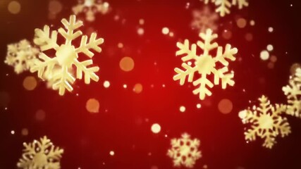 Red background with gold snowflakes and bokeh - Powered by Adobe