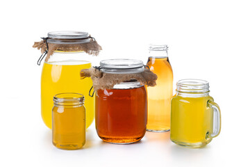Colorful Kombucha Jars and Bottles isolated on white background