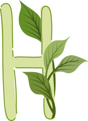 Alphabet H decorated with green leaves