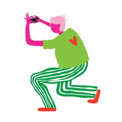 Person Taking Photo with Finger Frame Vector, Bold Colourful Character Design