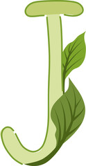 Alphabet J decorated with green leaves