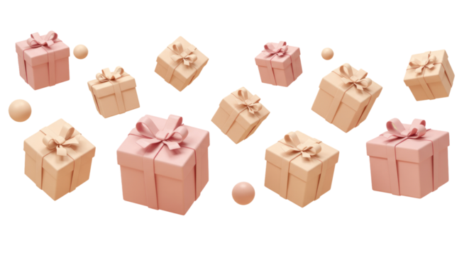 Floating Pastel Gift Boxes With Ribbons Against A Transparent Background