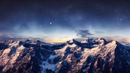 Vibrant sunrise and sunset light paints the high mountain peaks, a breathtaking natural panorama