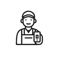 Obraz premium A line drawing of a smiling worker holding a phone.