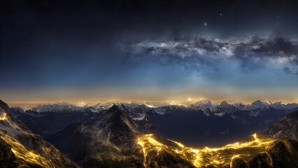 Sunset on a snow-covered mountain peak with a stunning sky view