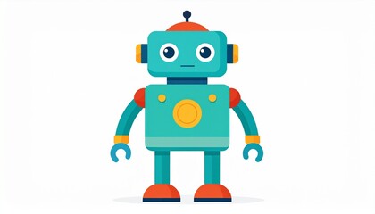 Cute cartoon robot character in a flat vector style. A friendly android machine isolated on a white background for technology concepts