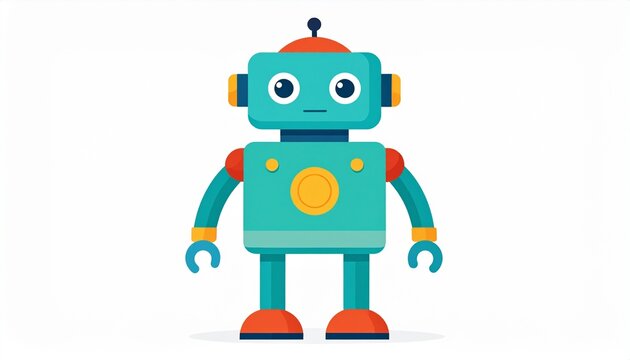 Cute cartoon robot character in a flat vector style. A friendly android machine isolated on a white background for technology concepts