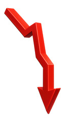 Red downward arrow indicating a negative financial trend.