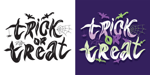 Happy Halloween set - Trick or treat – funny cute  hand drawn doodle lettering label, t-shirt design, mug print, sticker print.
