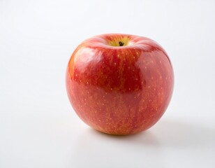 Single, vibrant red apple, glossy and round, against a plain white background.