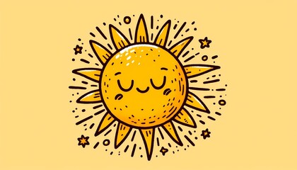 Cute Cartoon Sun with Closed Eyes on a Light Background

