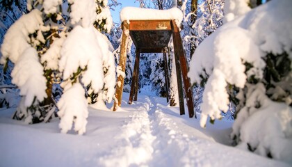 Snowy trail through a winter forest