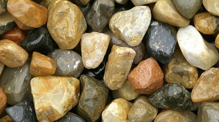Colorful Beach Pebbles and Rocks Texture Background, Top View Close-Up of Multicolored Stones​
