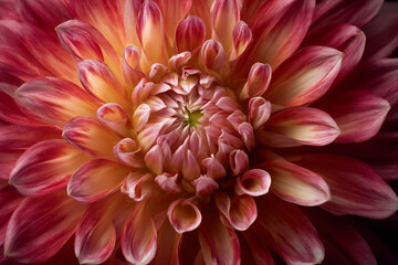Red Vibrant Orange Dahlia Flower Petals Macro Detail