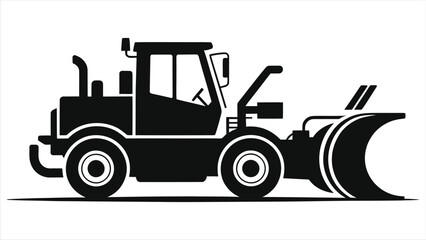 Black Silhouette of a Powerful Bulldozer - Construction Machinery Icon, Heavy Equipment Vector Illustration, Industrial Vehicle Design, Engineering Graphic, Roadwork & Earthmoving Symbol