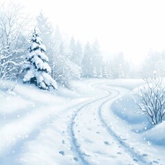 Naklejka premium Winter Road in a Snowy Forest Landscape