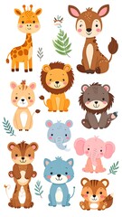 Fototapeta premium Cute cartoon animals in a playful arrangement