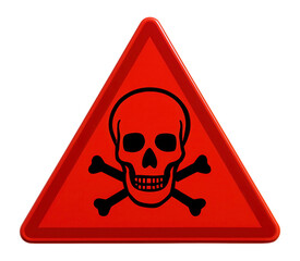 Red triangular warning sign with skull and crossbones for toxic hazard.