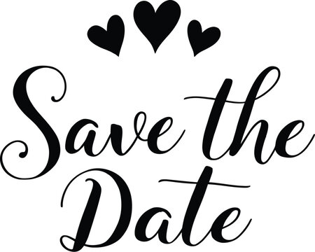 Save the Date Typography with Elegant Cursive Script and Heart Icons for Wedding Invitations and Romantic Announcements - Powered by Adobe