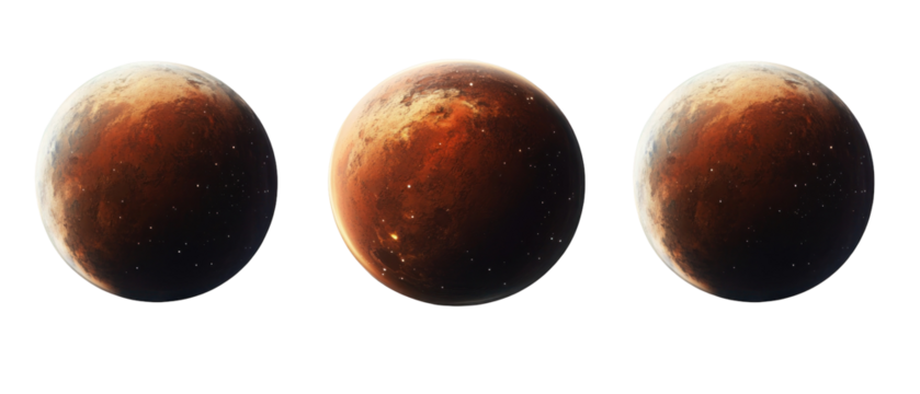 Three Brown Planets with Dust Particles Against Transparent Background - Powered by Adobe