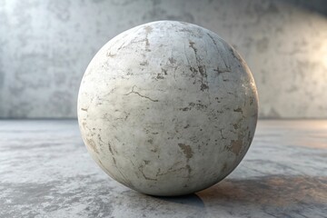 Textured sphere on a concrete floor with textured wall