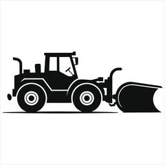 Silhouette Vector Illustration of Bulldozer with Front Blade – Black and White Heavy Construction Equipment for Earthmoving, Land Clearing, Road Work, Industrial Projects, and Civil Engineering