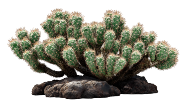 prickly cactus plant with long thorns isolated on white background
