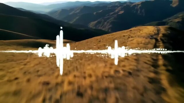 Drone Flying Over Mountains with Soundwave Effect