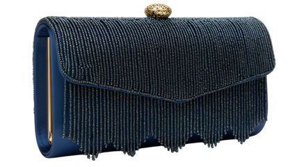 Clutch bag with beaded fringe, isolated on white background