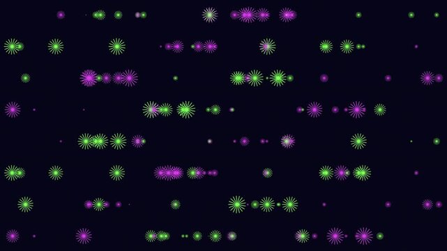 A modern and futuristic image displaying a pattern of purple and green dots arranged in a circular formation against a black background, creating a sense of floating in the air - Powered by Adobe