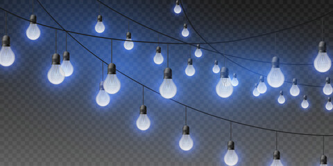 Christmas lights, garlands glowing decorations. On a transparent background © Oleksandr