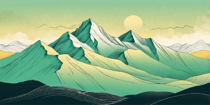 Winter sun sets over snowy mountain peaks, casting a warm glow on the tranquil landscape