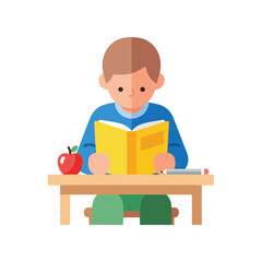 a child who is studying. smart child who is reading a book. flat design of a person who is studying. design 3