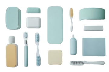 Daily use travel size toiletries isolated on transparent background